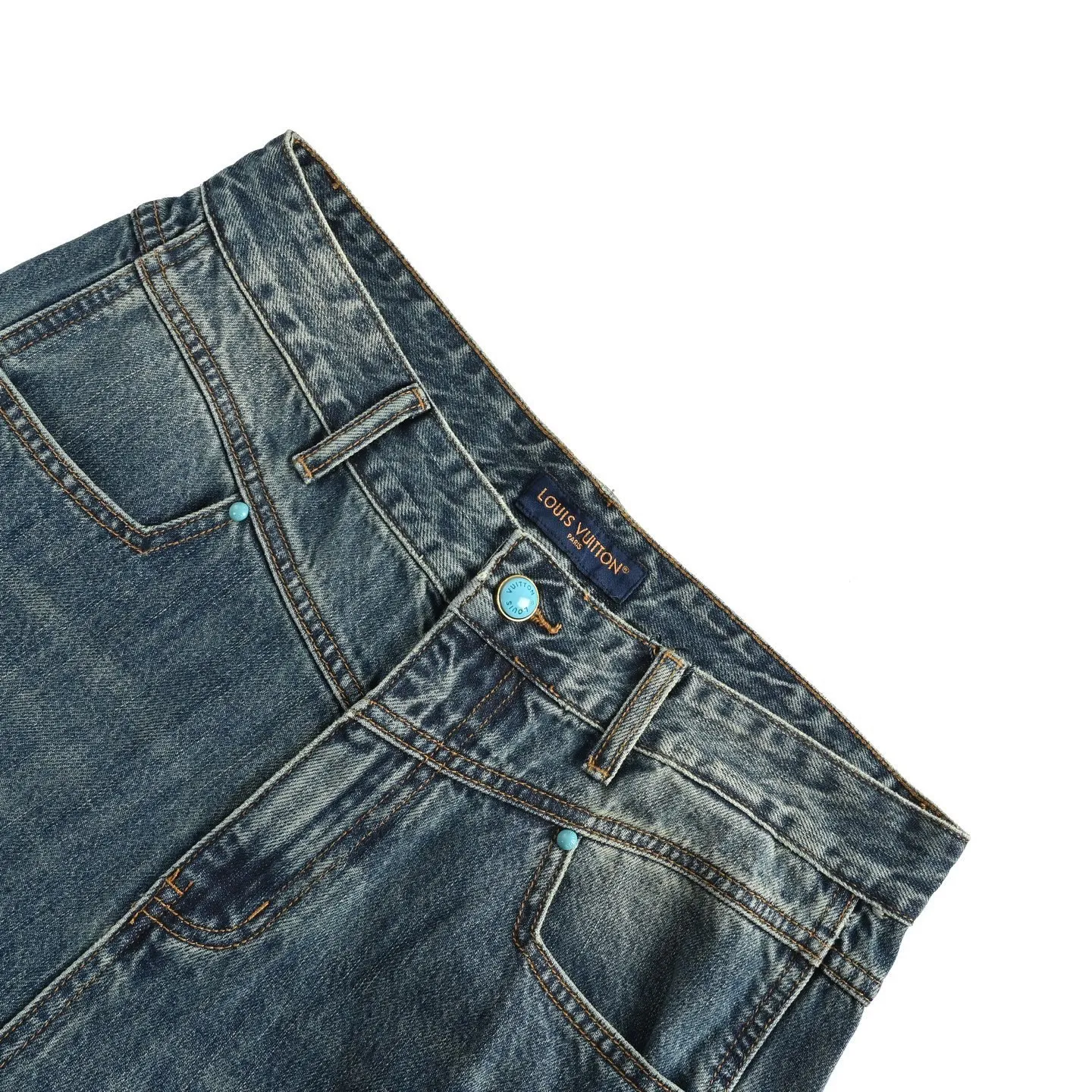 Louis Vuitton/Louis Vuitton 24Fw enamel button washed frayed work jeans